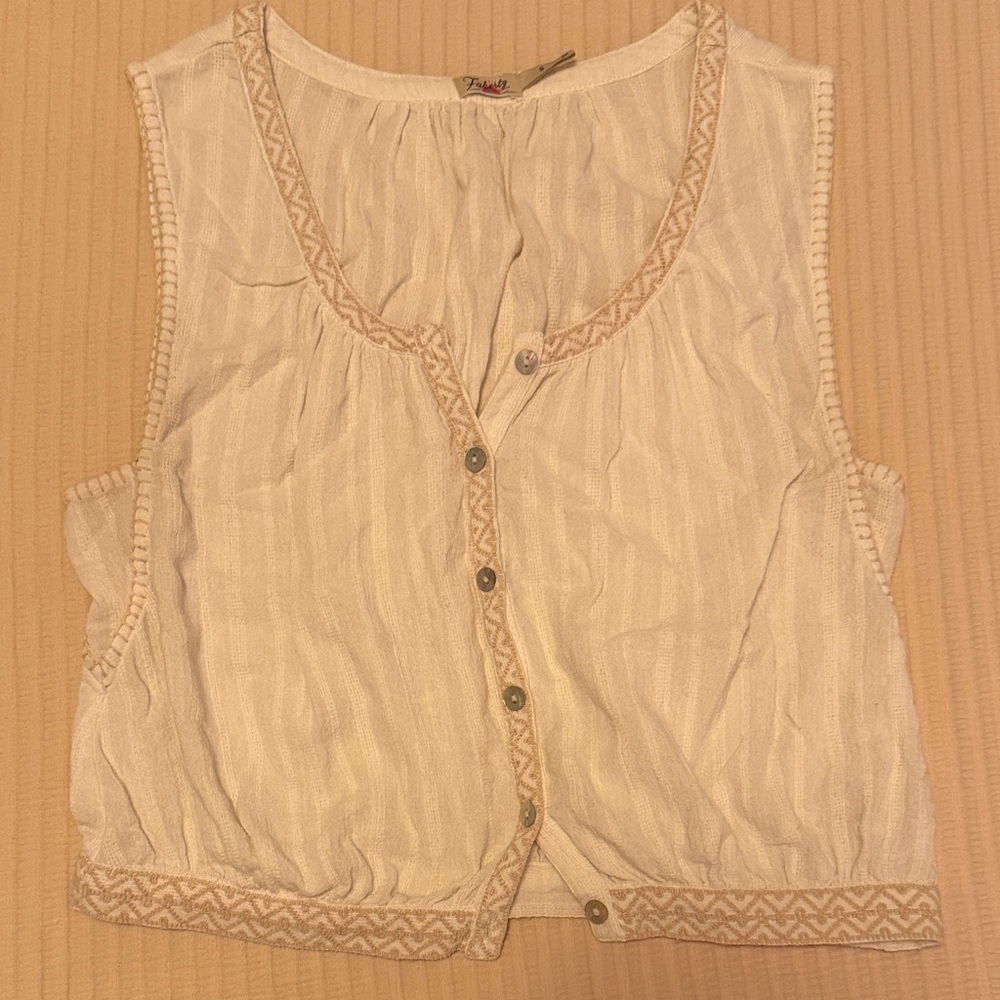 Faherty Cream Embroidered Button-Up Blouse